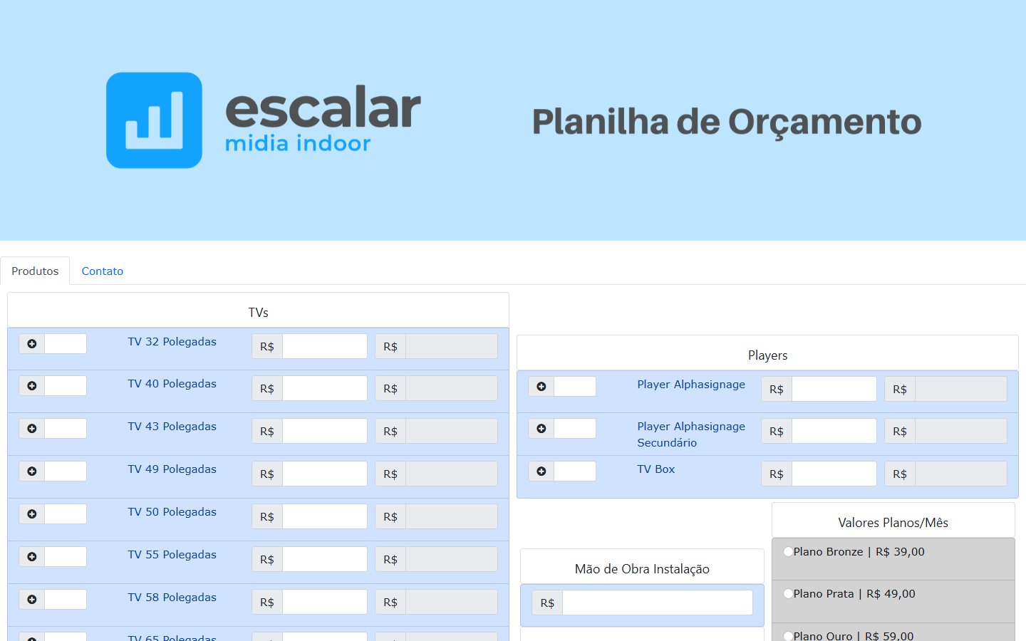 Planilha OOH - Escalar