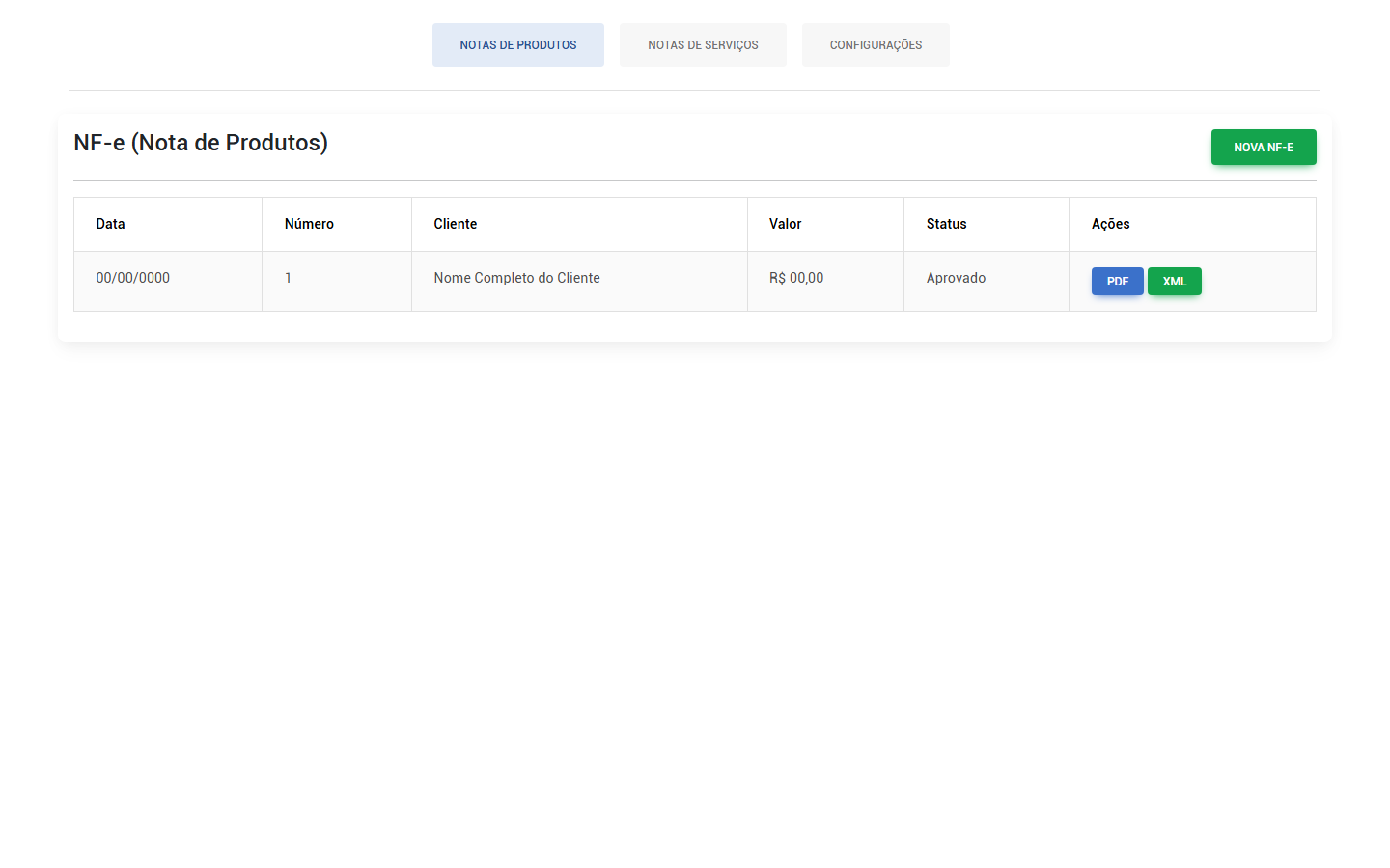 UI Design - ERP Emissão de Notas Fiscais