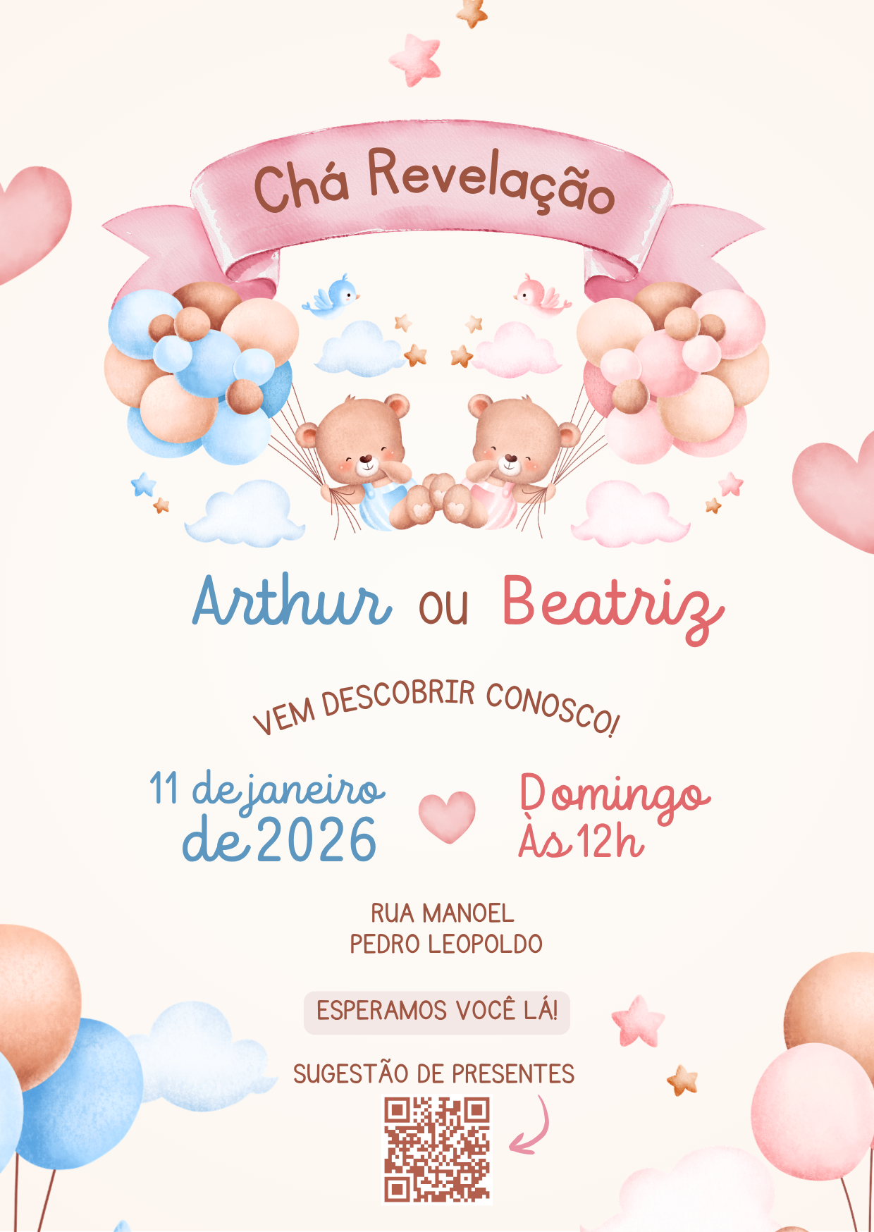 Prévia do projeto Chá revelação - Convite personalizado