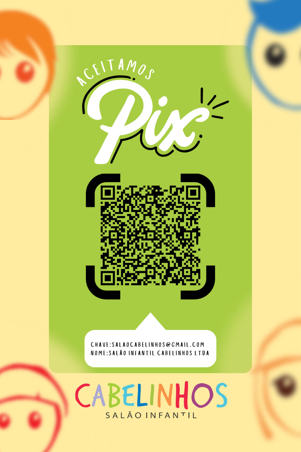 Prévia do projeto Cabelinhos - Placa de pagamento via PIX