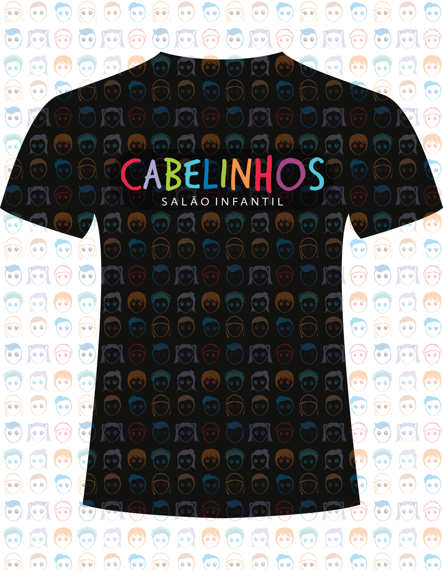 Prévia do projeto Cabelinhos Salão Infantil - Mockup de camiseta