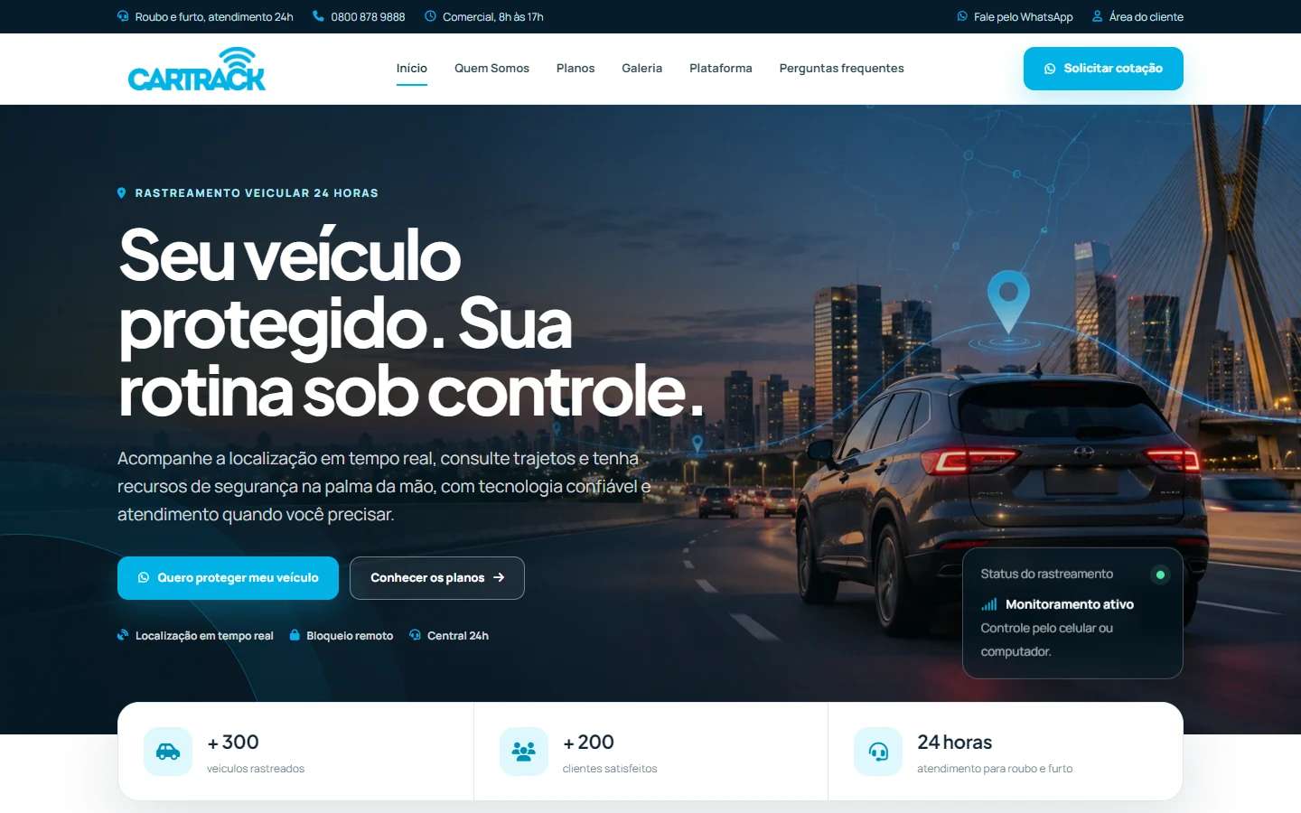 Prévia do projeto CarTrack Brasil - Site Institucional de Rastreamento Veicular
