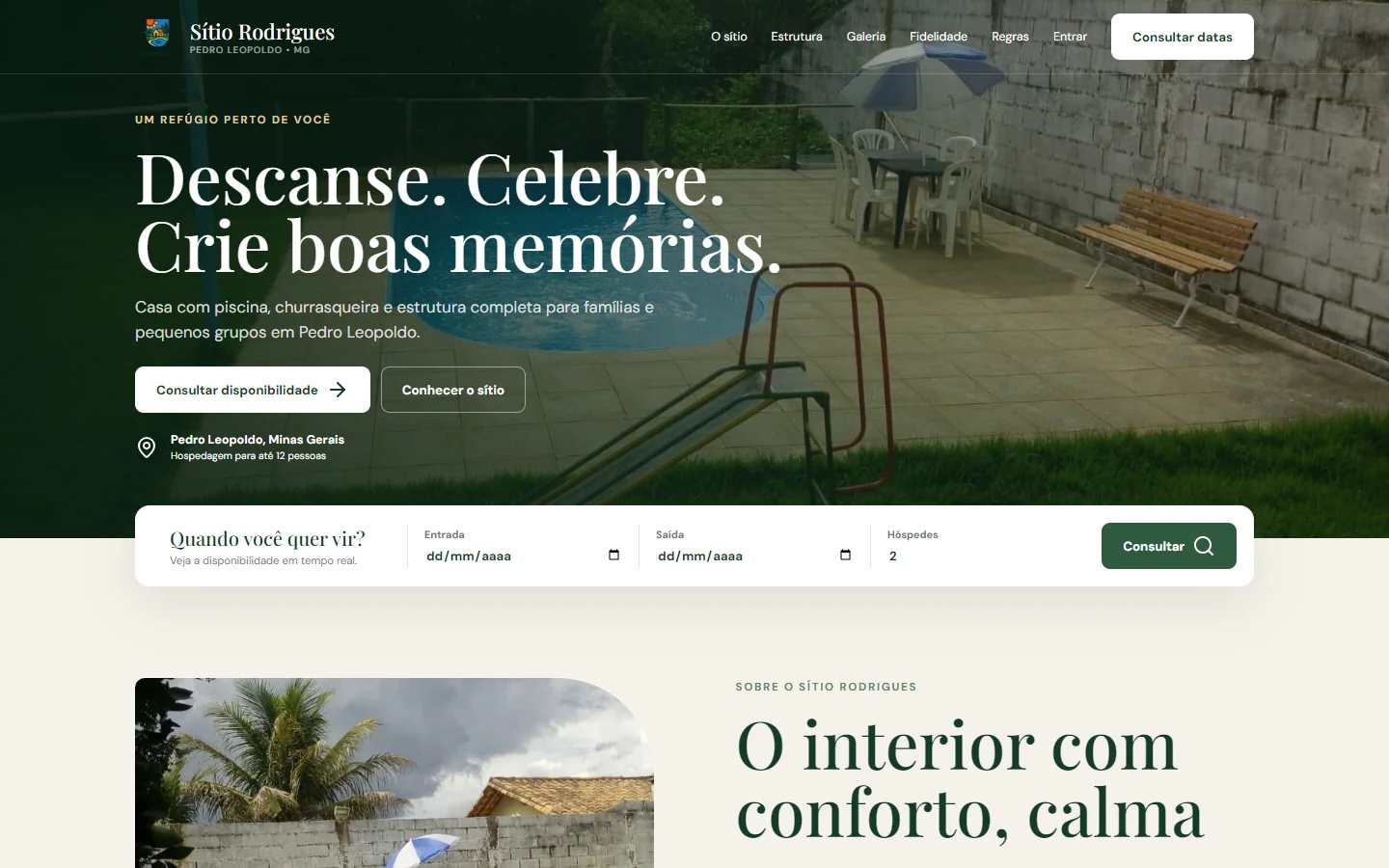 Prévia do projeto Sítio Rodrigues - Sistema de reservas e hospedagem